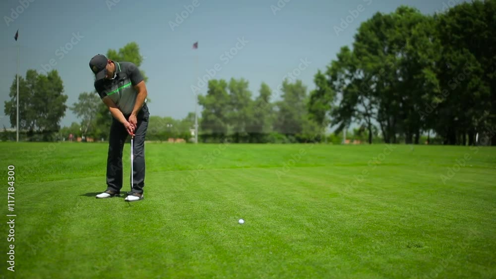 Man scored the ball in the hole in golf Man scored the ball in the hole in golf