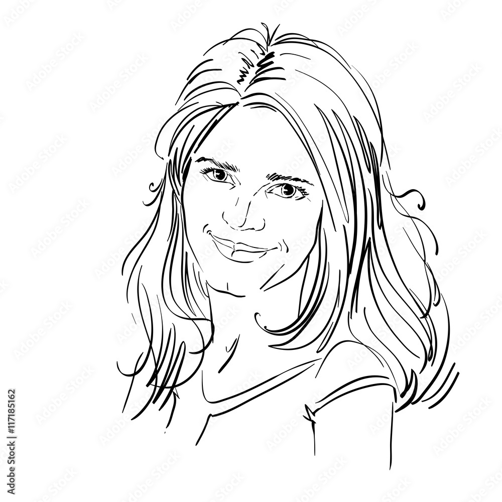 Vector drawing of bemused woman with stylish haircut. Black and Vector drawing of bemused woman with stylish haircut. Black and