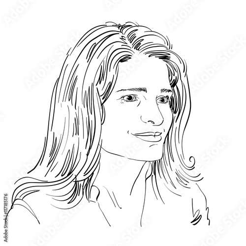 Hand-drawn portrait of white-skin romantic tender Caucasian woma