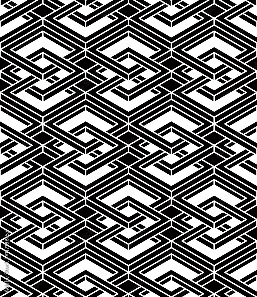 Seamless optical ornamental pattern with three-dimensional geome Seamless optical ornamental pattern with three-dimensional geome