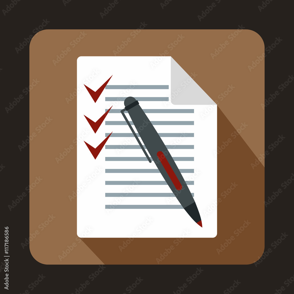 Document with plan and pen icon in flat style with long shadow. Contract symbol Document with plan and pen icon in flat style with long shadow. Contract symbol