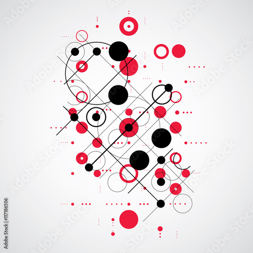 Vector Bauhaus abstract red background made with grid and overla