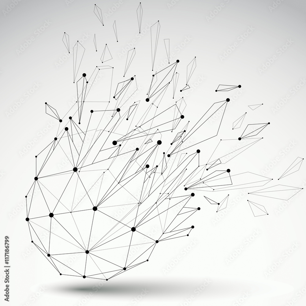 Abstract vector low poly wrecked object with black lines and dot Abstract vector low poly wrecked object with black lines and dot