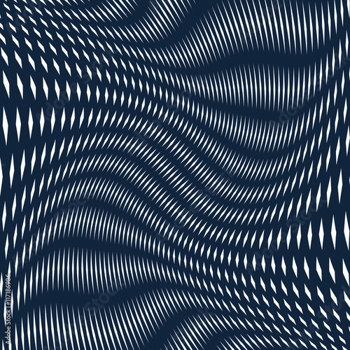 Black and white moire lines, striped psychedelic vector backgro