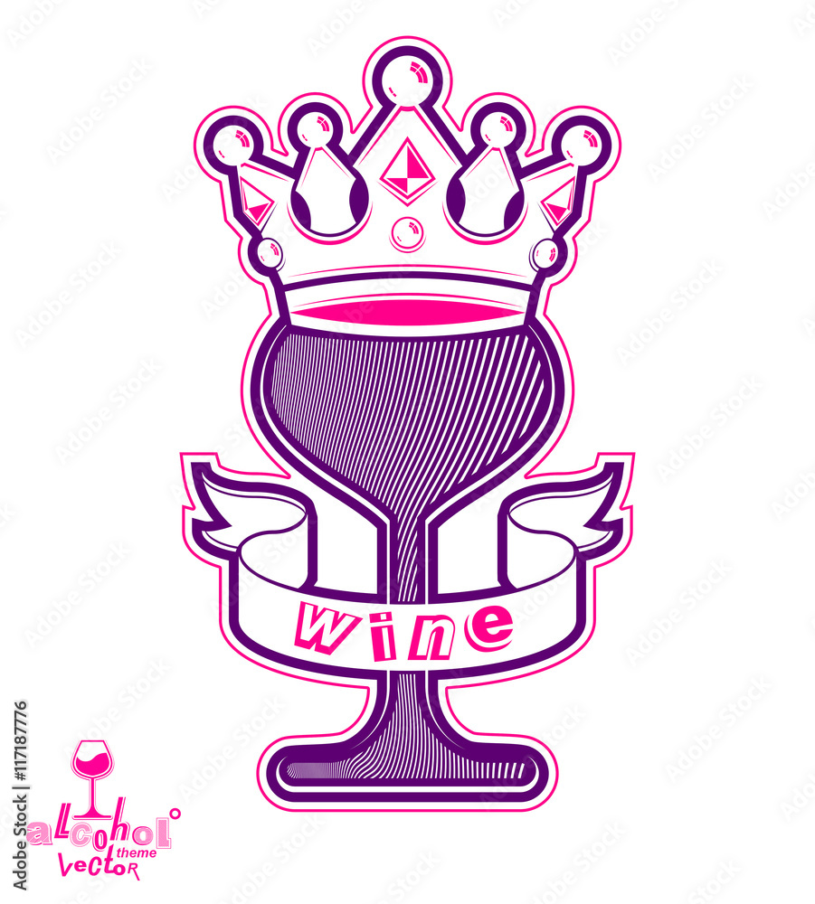 Monarch wineglass with decorative crown and simple ribbon, royal Monarch wineglass with decorative crown and simple ribbon, royal