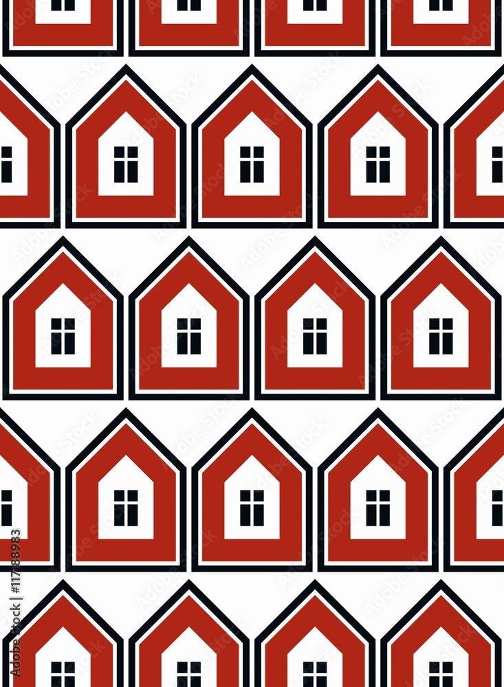 Fototapeta premium Simple vector houses continuous background. Property developer c