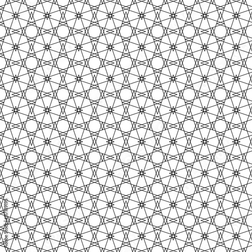 Seamless texture for websites and brochures. Modern zigzag pattern, repeating geometric background with linear grid. Endless abstract ornament. Monochrome black and white. Thin lines, flower shapes.
