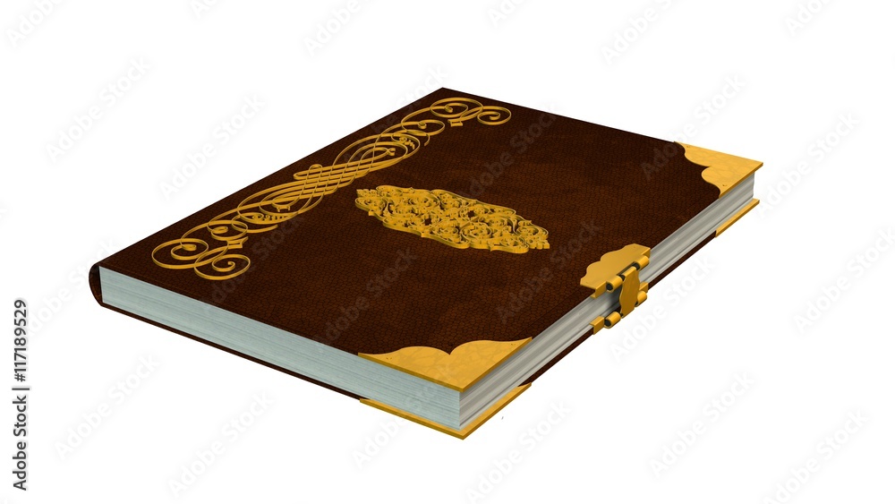 Old leather book with metal ornaments isolated on a white background
Old leather book with metal ornaments isolated on a white background