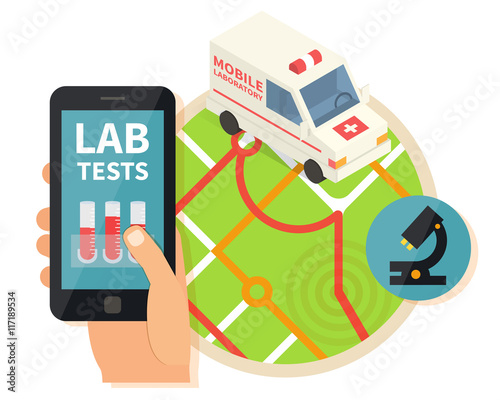 Mobile laboratory. Online medical lab navigation search.