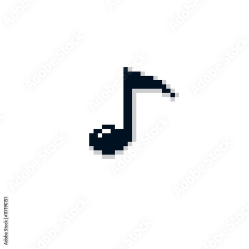 Vector flat 8 bit musical note  simple geometric pixel symbol. D