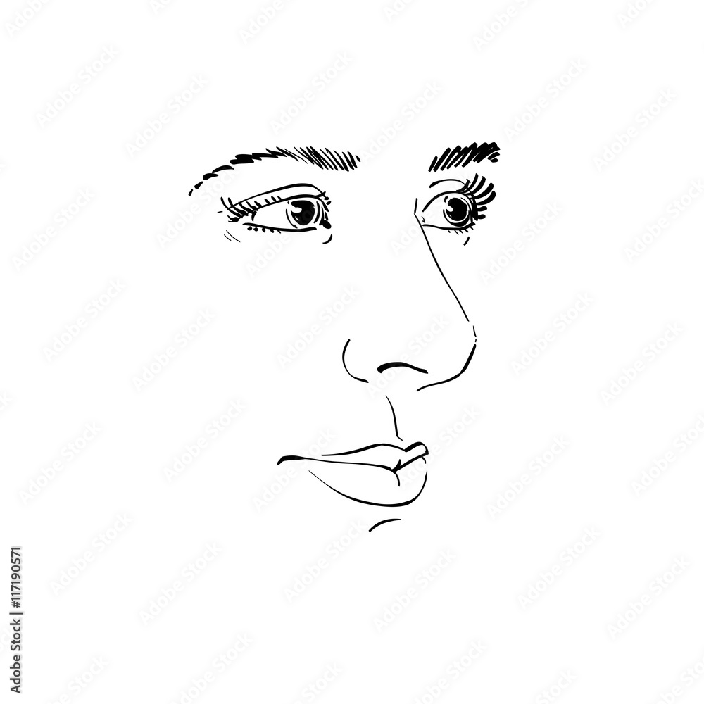 Vector art drawing, portrait of gorgeous dreamy girl isolated on Vector art drawing, portrait of gorgeous dreamy girl isolated on