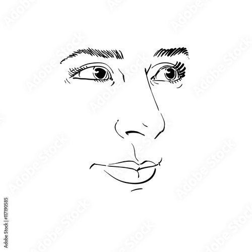 Vector art drawing, portrait of gorgeous dreamy girl isolated on