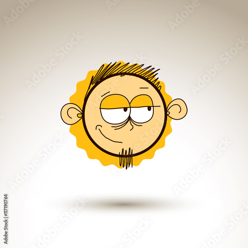 Vector colorful hand drawn illustration of doubtful cartoon boy