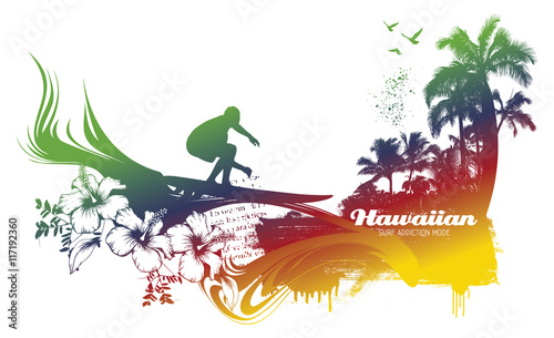 colorful surf and summer scene with rider