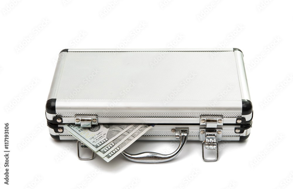 Silver case with dollars Silver case with dollars