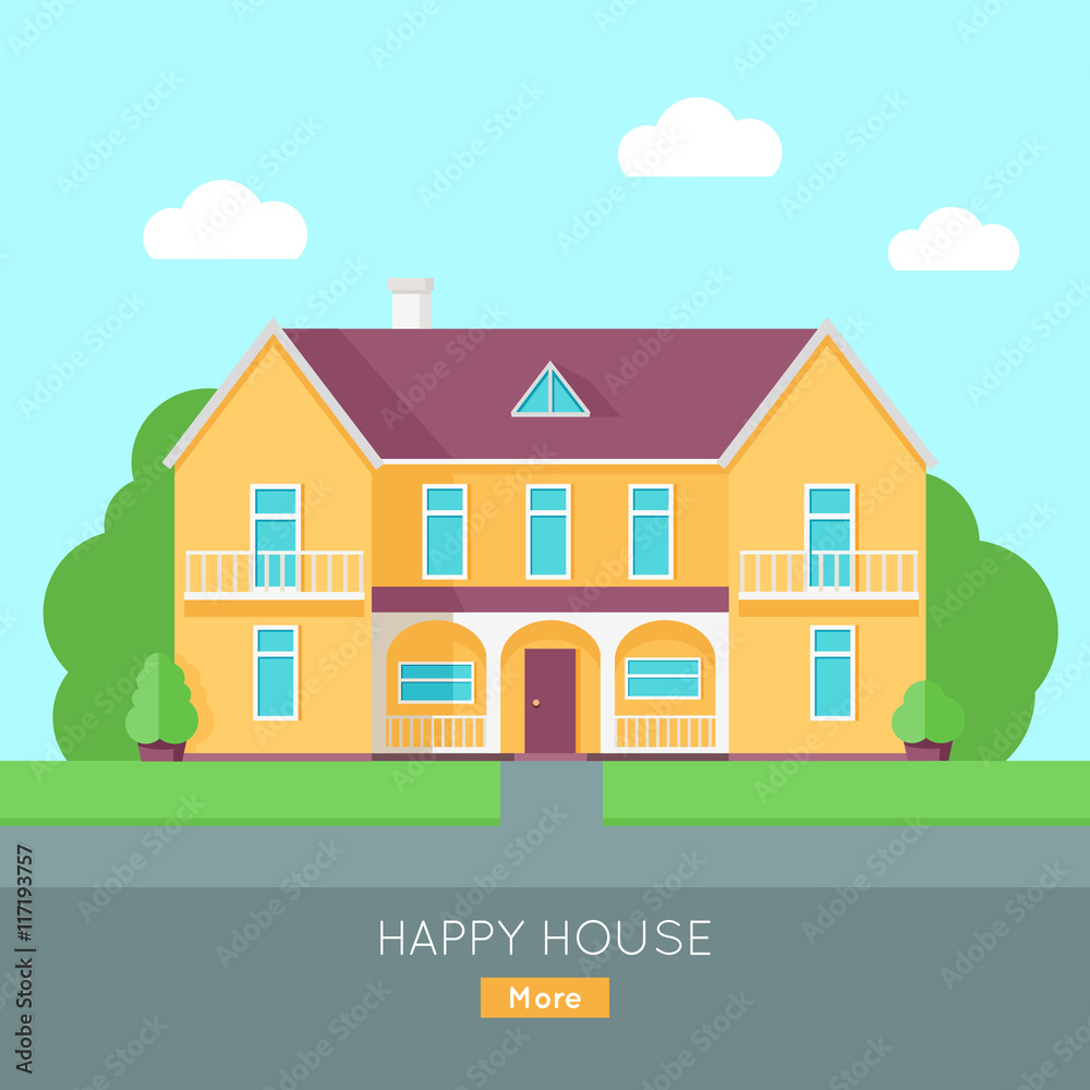 Happy House with Terrace Banner Poster Template.