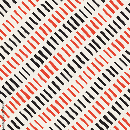 Vector Seamless Black White Red Color Hand Drawn Diagonal Lines Pattern
