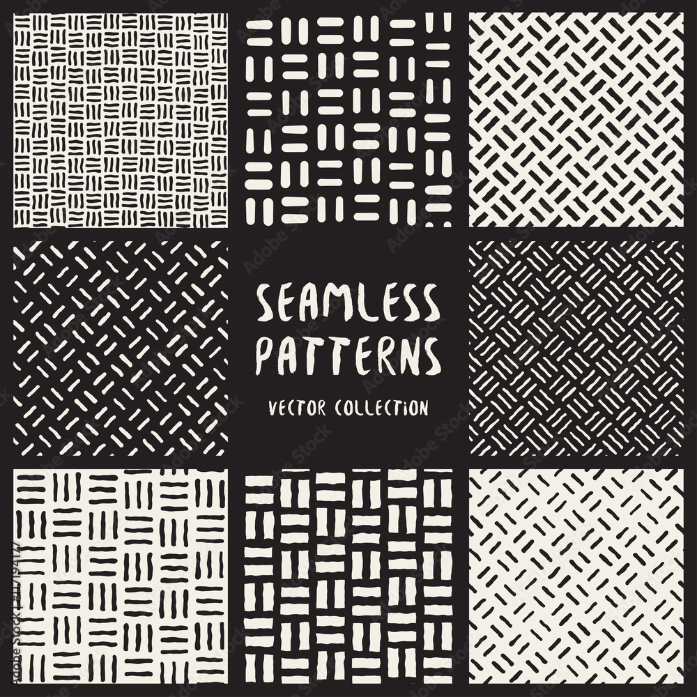Set of Eight Seamless Black and White Hand Drawn Diagonal Lines Geometric Patterns Collection Set of Eight Seamless Black and White Hand Drawn Diagonal Lines Geometric Patterns Collection