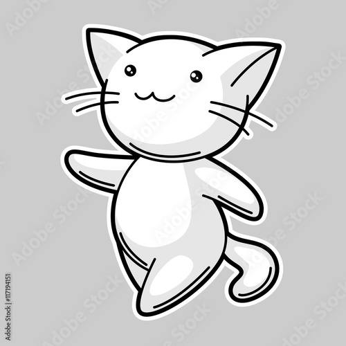 Cute kawaii white cat. Sticker for fun.