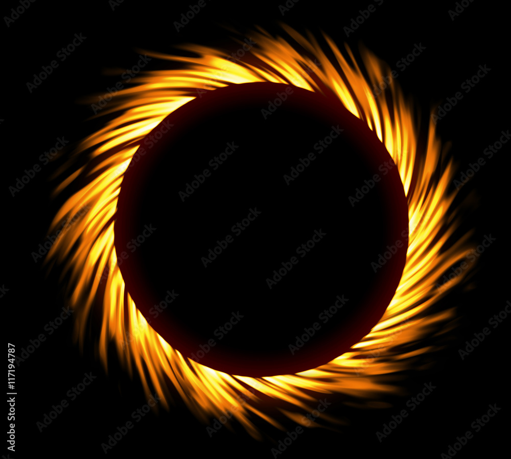 Round fire frame. Fire eclipse or fire swirl Round fire frame. Fire eclipse or fire swirl