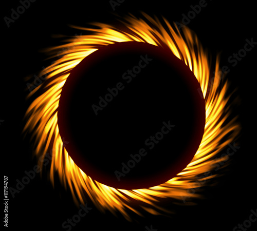 Round fire frame. Fire eclipse or fire swirl