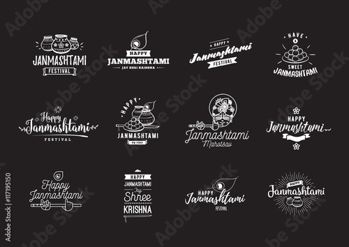 Happy Janmashtami festival typographic vector design.