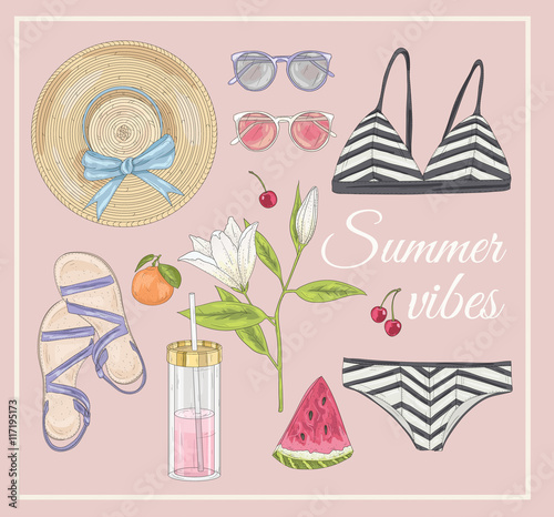 Summer fashion vector accessories set.