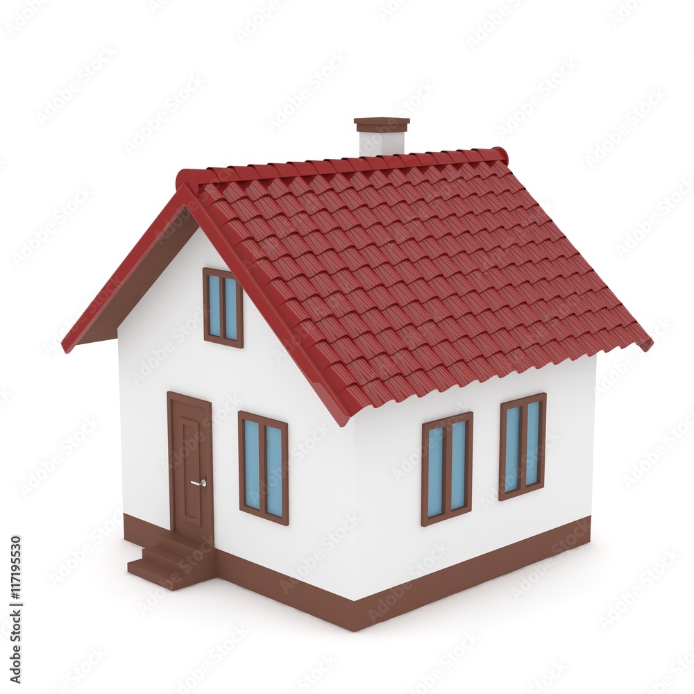 Isolated home with red roof on white. 3D rendering. Isolated home with red roof on white. 3D rendering.