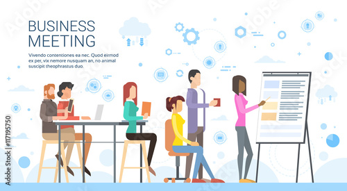 Business People Group Presentation Flip Chart Finance, Casual Businesspeople Team Training Conference Meeting