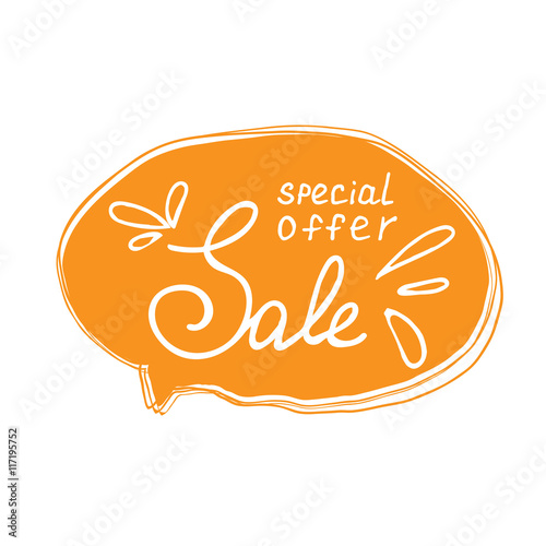 Sale special offer lettering with handwritten frame. Sketch style. Can use for poster or label, shop and market. Vector illustration.