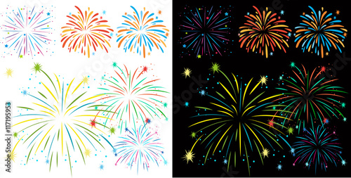 Fireworks on black and white background