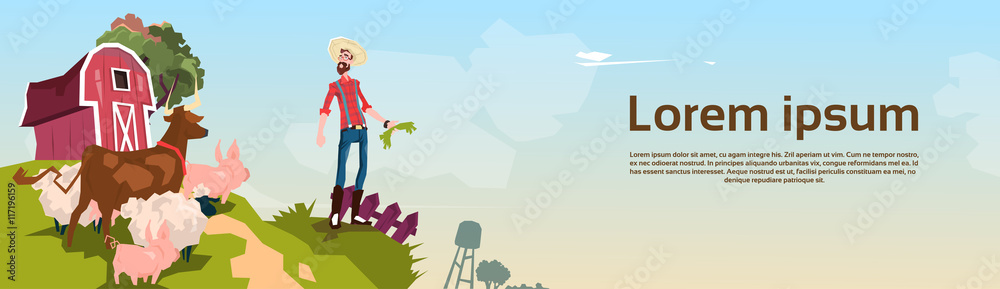 Farmer Breeding Animals Farmland Background Farmer Breeding Animals Farmland Background