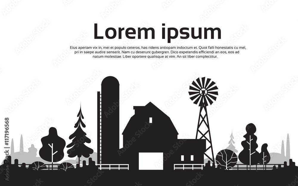 Big Silhouette Farm With House, Farmland Countryside Landscape Stock ...