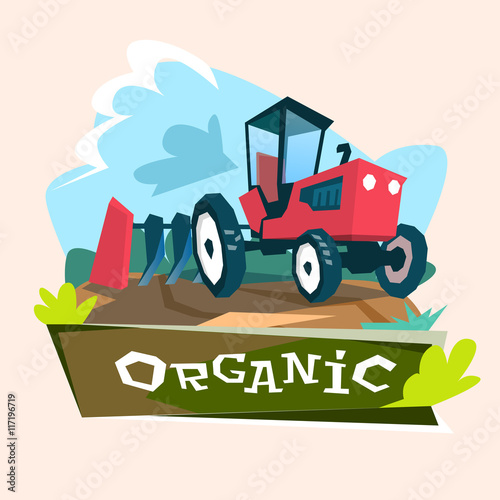 Tractor Plowing Field Eco Farming Concept