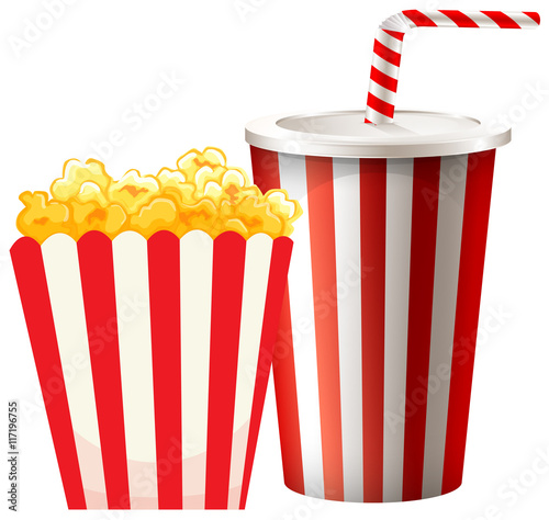 Popcorn in box and cup of drink