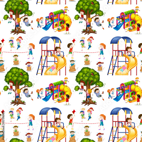 Seamless background with children in the playground