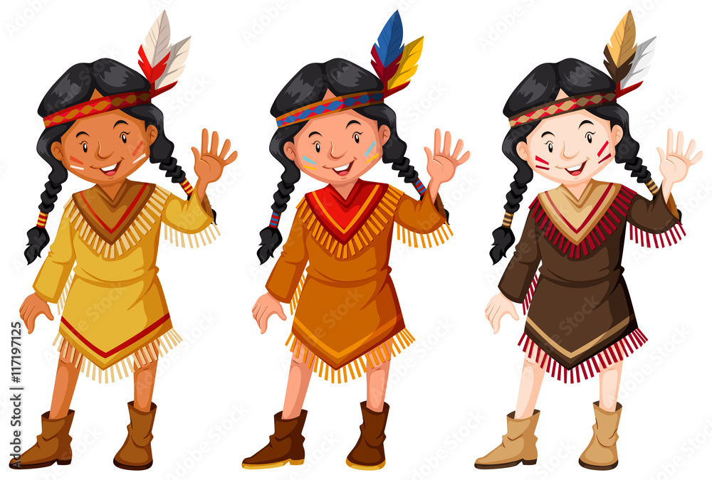 Native American Indians in brown costume