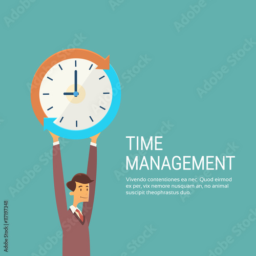 Business Man With Clock Time Management Concept