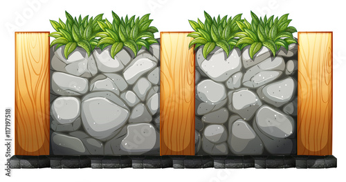 Fence made of rocks and wood