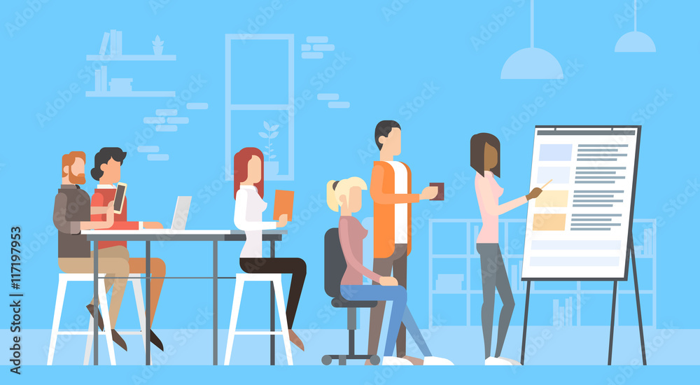Creative Office Center People Sitting Desk Working Presentation Flip Chart, Students Training University Campus Creative Office Center People Sitting Desk Working Presentation Flip Chart, Students Training University Campus