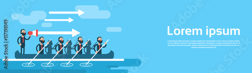 Business Man Group Team In Boat Teamwork Leadership Concept