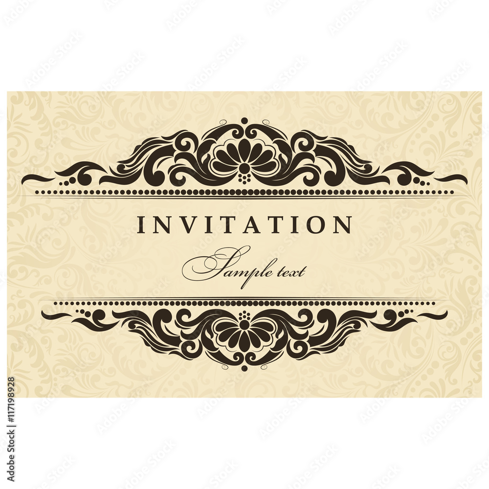 Wedding Invitation cards in an old-style brown and gold.