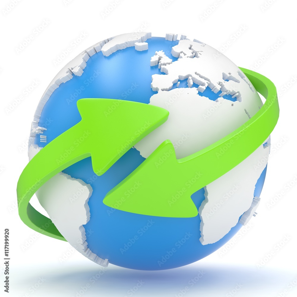 Naklejka premium Arrows and Earth globe. 3d render