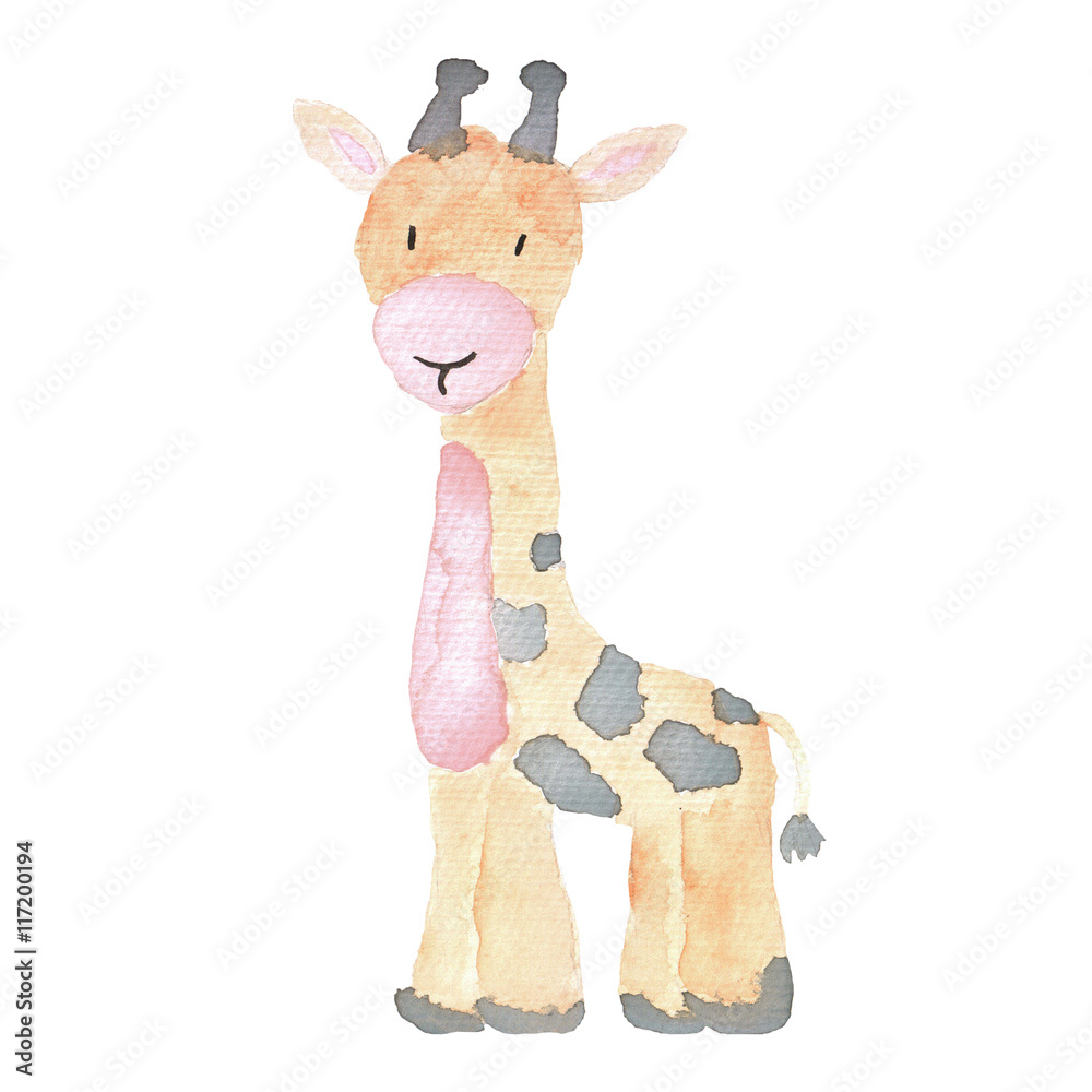 Fototapeta premium Żyrafa słodkie małe zwierzę ilustracja ręcznie rysowane akwarela