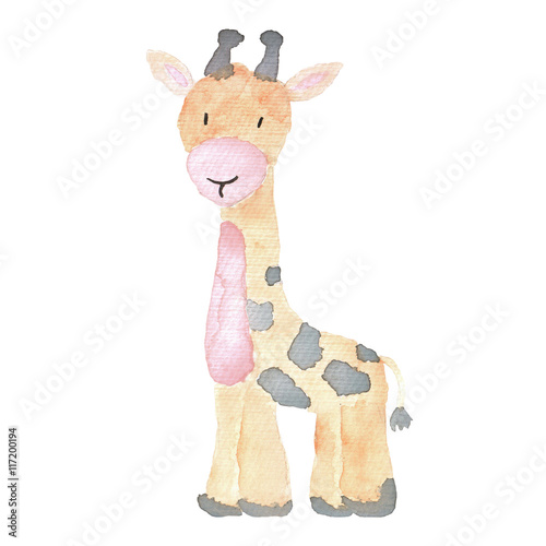 Naklejka na ścianę Żyrafa śliczna mała zwierzęca ilustracyjna pociągany ręcznie akwarela