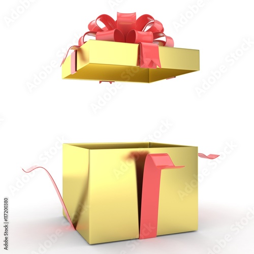 open gift box with bows isolated on white. 3d rendering.