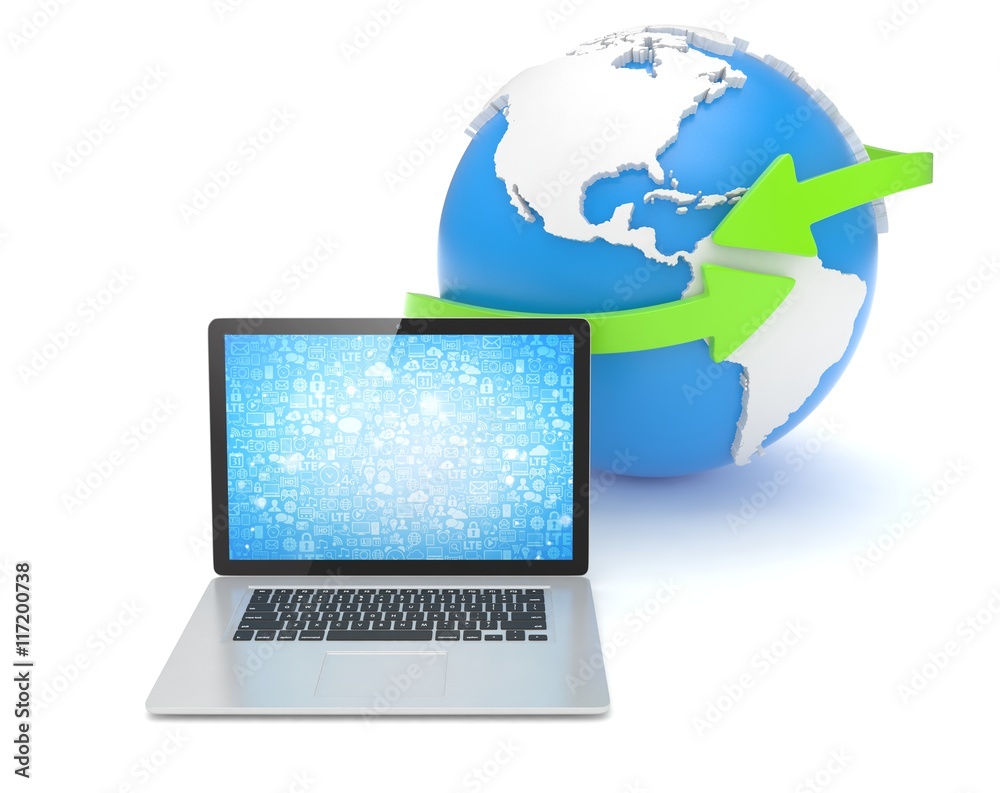 Laptop network and earth globe. 3d rendering. Laptop network and earth globe. 3d rendering.