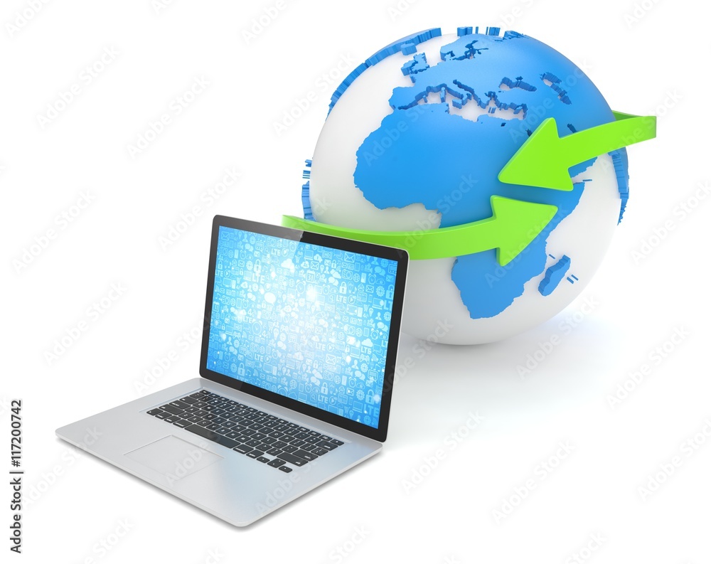 Laptop network and earth globe. 3d rendering. Laptop network and earth globe. 3d rendering.