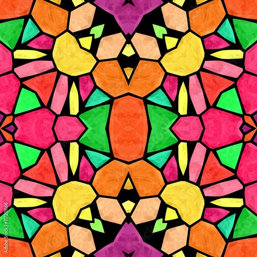 mosaic kaleidoscope seamless pattern texture background - multicolored with black grout