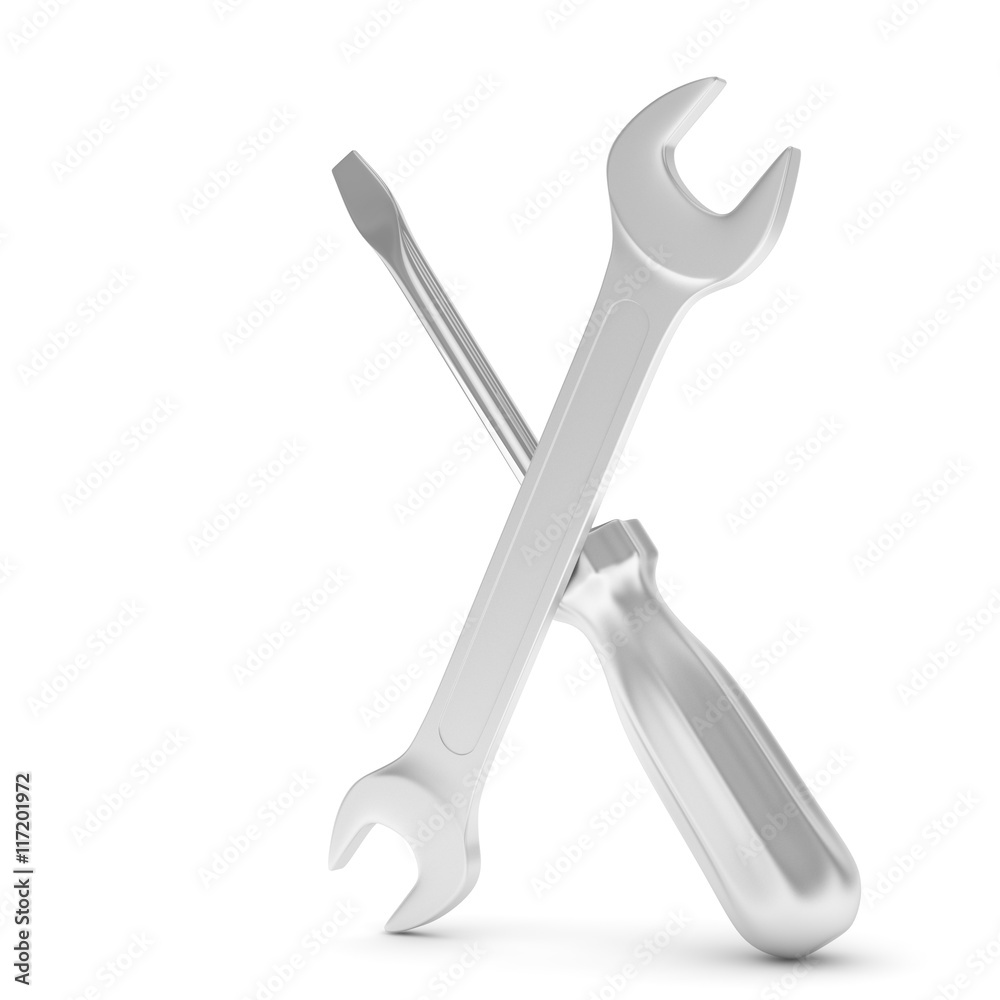 3D Illustration Wrench and screwdriver, service concept 3D Illustration Wrench and screwdriver, service concept